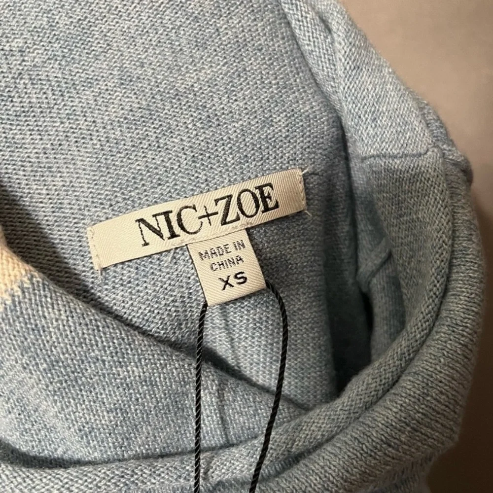NWOT! Nic & Zoe Color Block Blue Tan Cream Black Lightweight Turtleneck Size XS